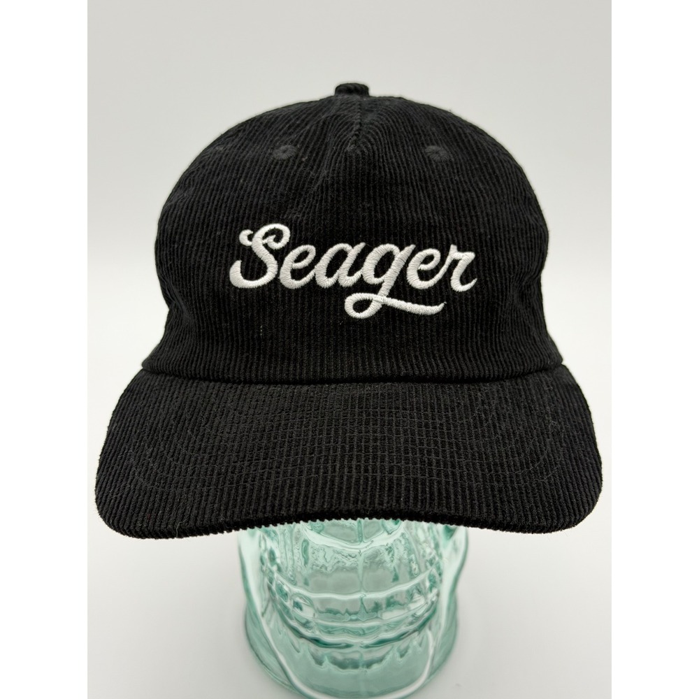 Seager Mens Corduroy Snapback Hat Black Embroidered Logo Cap Hey Good Lookin
